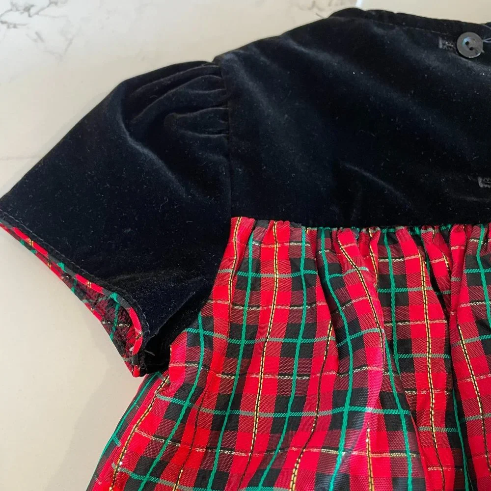 BONNIE JEAN Girls Toddler 3T Black Velvet Red Green Tartan Plaid Holiday Dress